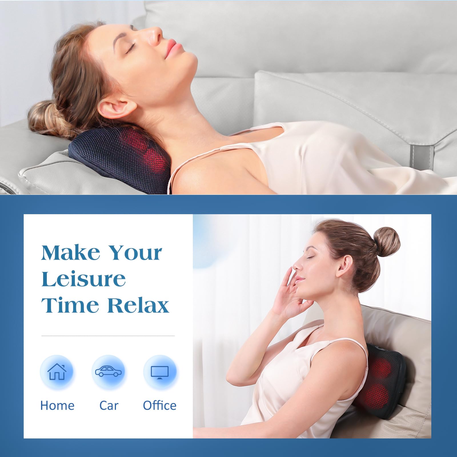 Cojín de Masaje Shiatsu Masajeador de Cuello, Hombros y Espalda, Función de Calefacción, Eléctrico Masajeador de Amasado de Tejido Giratorio 3D para Cintura, Hogar y Oficina – para oposiciones – Material de estudio – OpoMarket