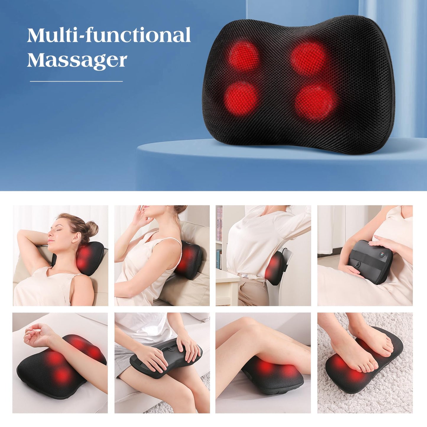 Cojín de Masaje Shiatsu Masajeador de Cuello, Hombros y Espalda, Función de Calefacción, Eléctrico Masajeador de Amasado de Tejido Giratorio 3D para Cintura, Hogar y Oficina – para oposiciones – Material de estudio – OpoMarket