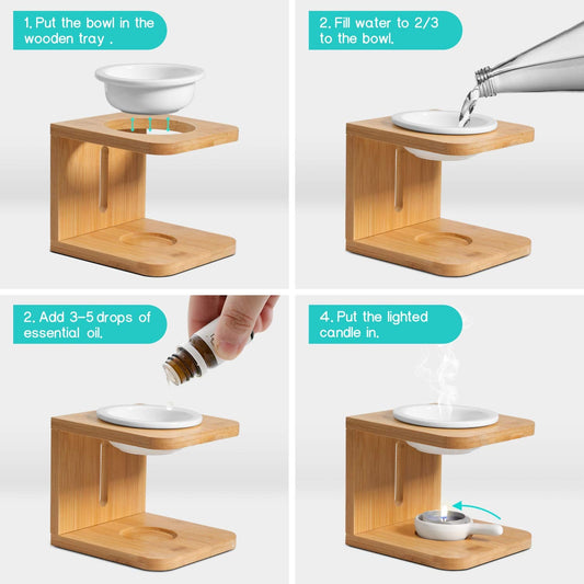 Quemador aceites esenciales ComSaf cerámico con base de bambú