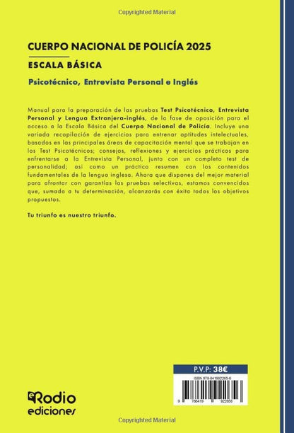 Libro de inglés Policía Nacional 2025 con psicotécnicos y entrevista - reverso