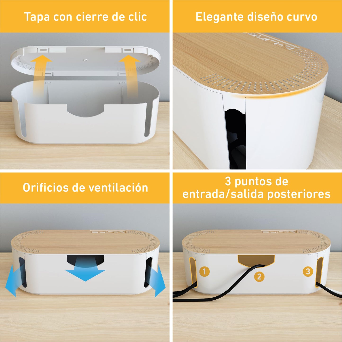 Cajas para cableado D-Line pequeña blanca con tapa de madera