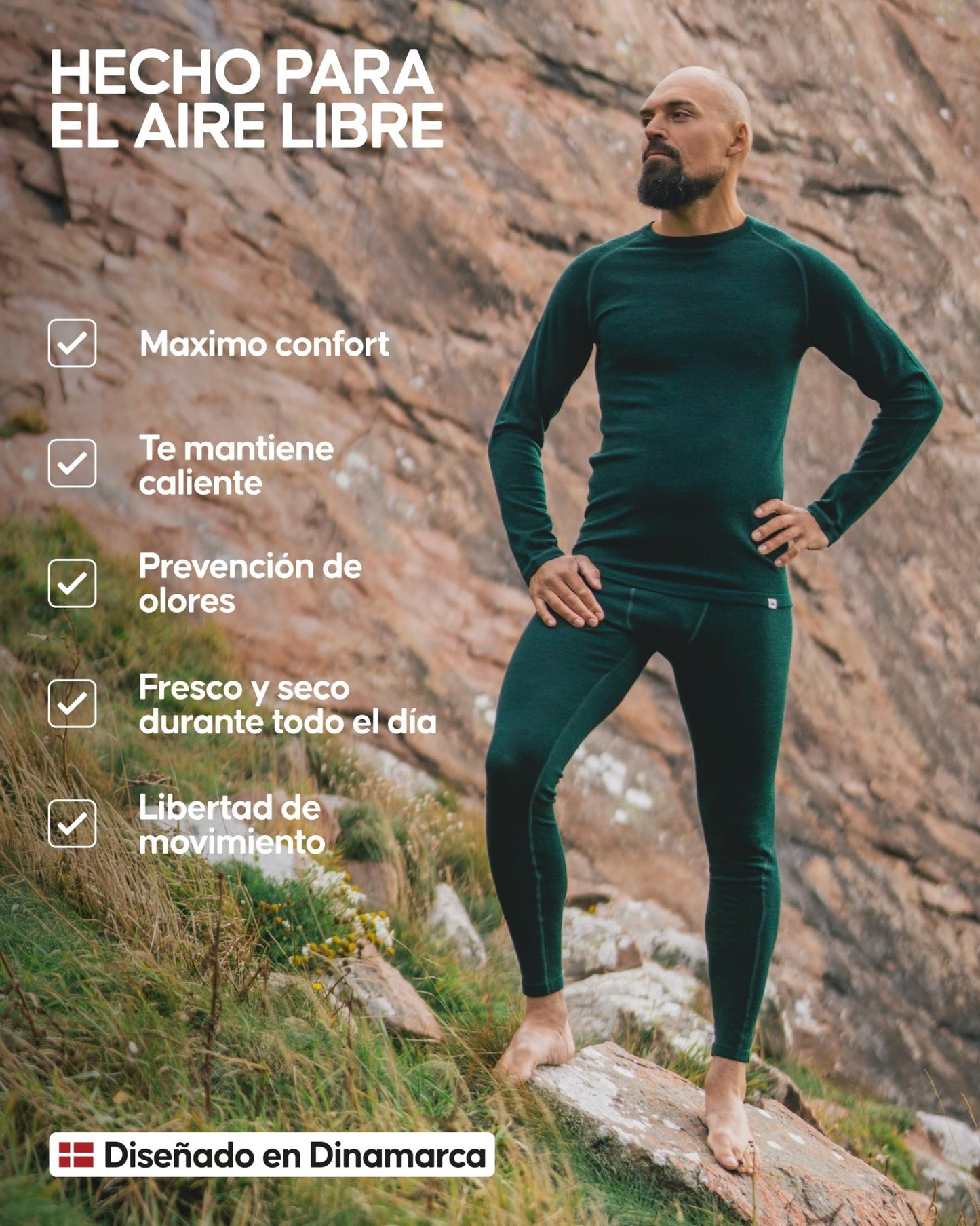 DANISH ENDURANCE Conjunto de Lana Merina para Hombre, Camiseta y Pantalon, Capa Base Premium, Negro, 3XL – Ropa para oposiciones – Material de estudio – OpoMarket