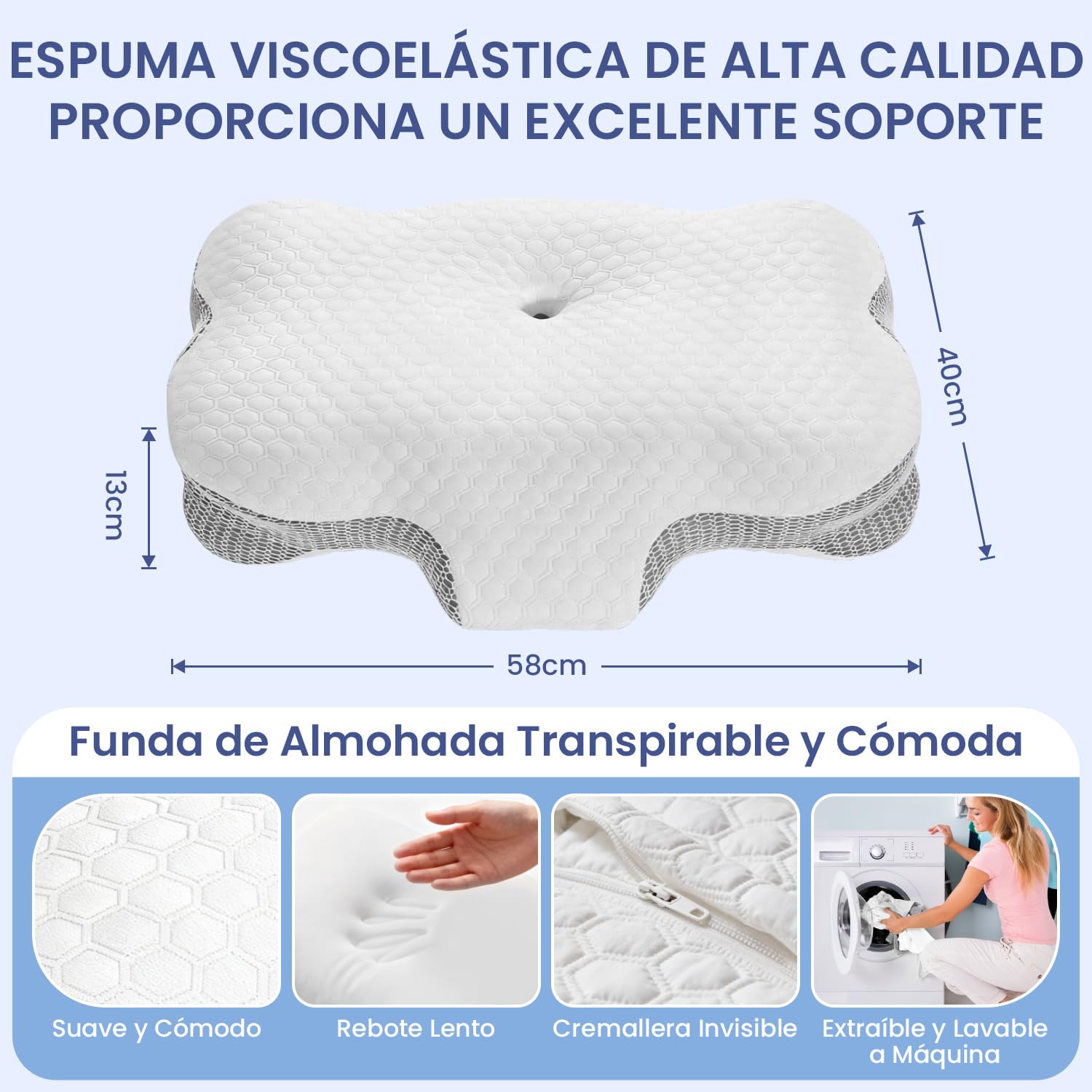 Dozion Almohada Cervicales y Cuello, Almohada Cervical Ergonómica de Espuma Viscoelastica, Almohada Ortopedica para Soporte de Cabeza/Cuello/Hombro, Dormir de Lado, Boca Arriba y Boca Abajo – para oposiciones – Material de estudio – OpoMarket