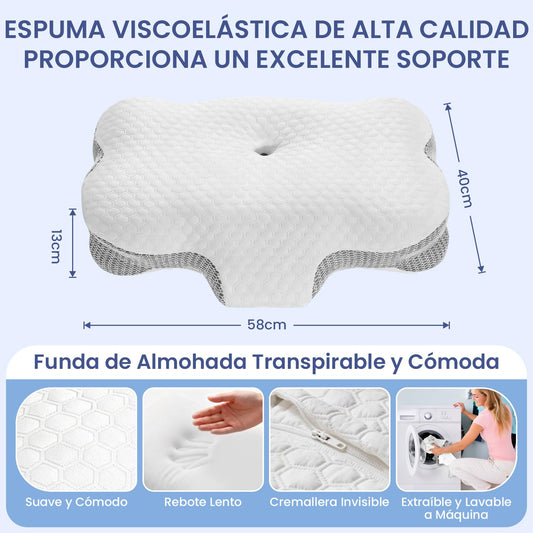 Dozion Almohada Cervicales y Cuello, Almohada Cervical Ergonómica de Espuma Viscoelastica, Almohada Ortopedica para Soporte de Cabeza/Cuello/Hombro, Dormir de Lado, Boca Arriba y Boca Abajo – para oposiciones – Material de estudio – OpoMarket