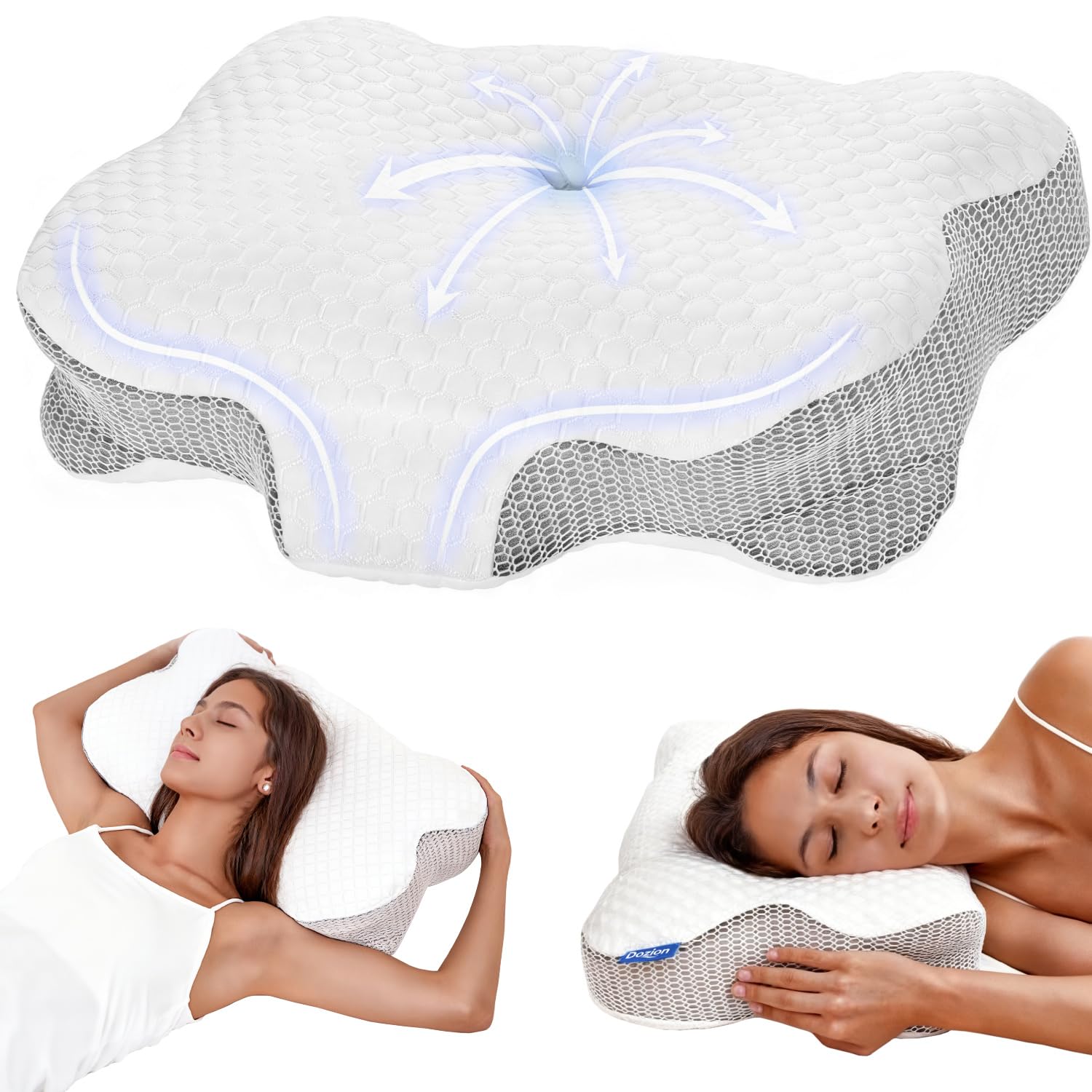 Dozion Almohada Cervicales y Cuello, Almohada Cervical Ergonómica de Espuma Viscoelastica, Almohada Ortopedica para Soporte de Cabeza/Cuello/Hombro, Dormir de Lado, Boca Arriba y Boca Abajo – para oposiciones – Material de estudio – OpoMarket
