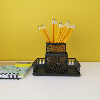 organizador boligrafos negro con compartimentos para clips