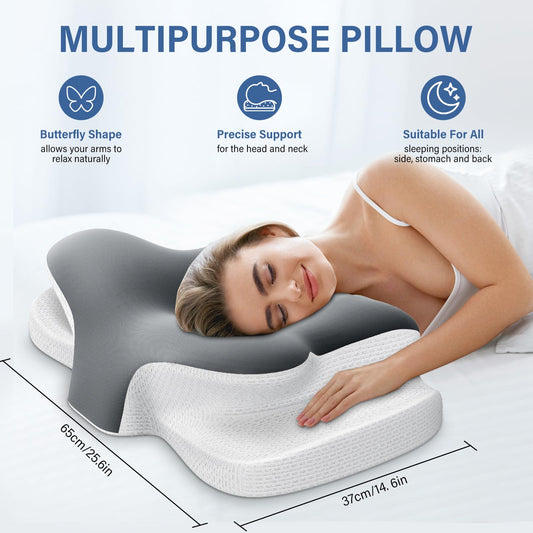 Ehomfory Almohada Cervicales y Cuello, Transpirable Almohada Cervical de Espuma Viscoelástica, 2 en 1 Almohada Ergonómica para Dormir de Lado, Boca Arriba y Boca Abajo – para oposiciones – Material de estudio – OpoMarket
