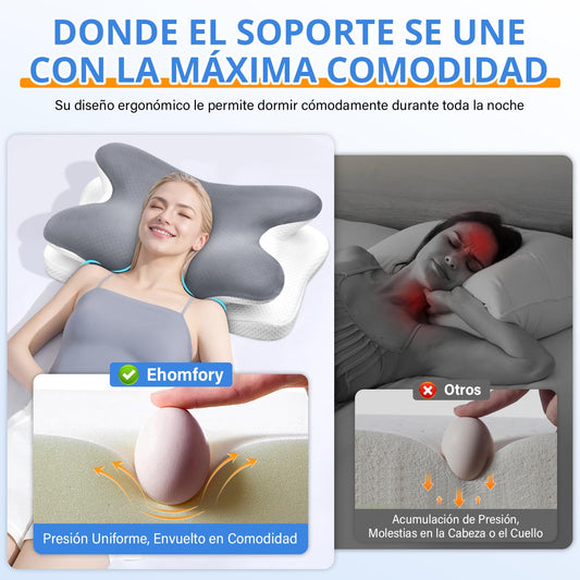 Ehomfory Almohada Cervicales y Cuello，Almohada Cervical de Espuma Viscoelástica, 2 en 1 Almohada Ergonómica para Dormir de Lado, Boca Arriba y Boca Abajo, 69x37x9/12 CM – para oposiciones – Material de estudio – OpoMarket