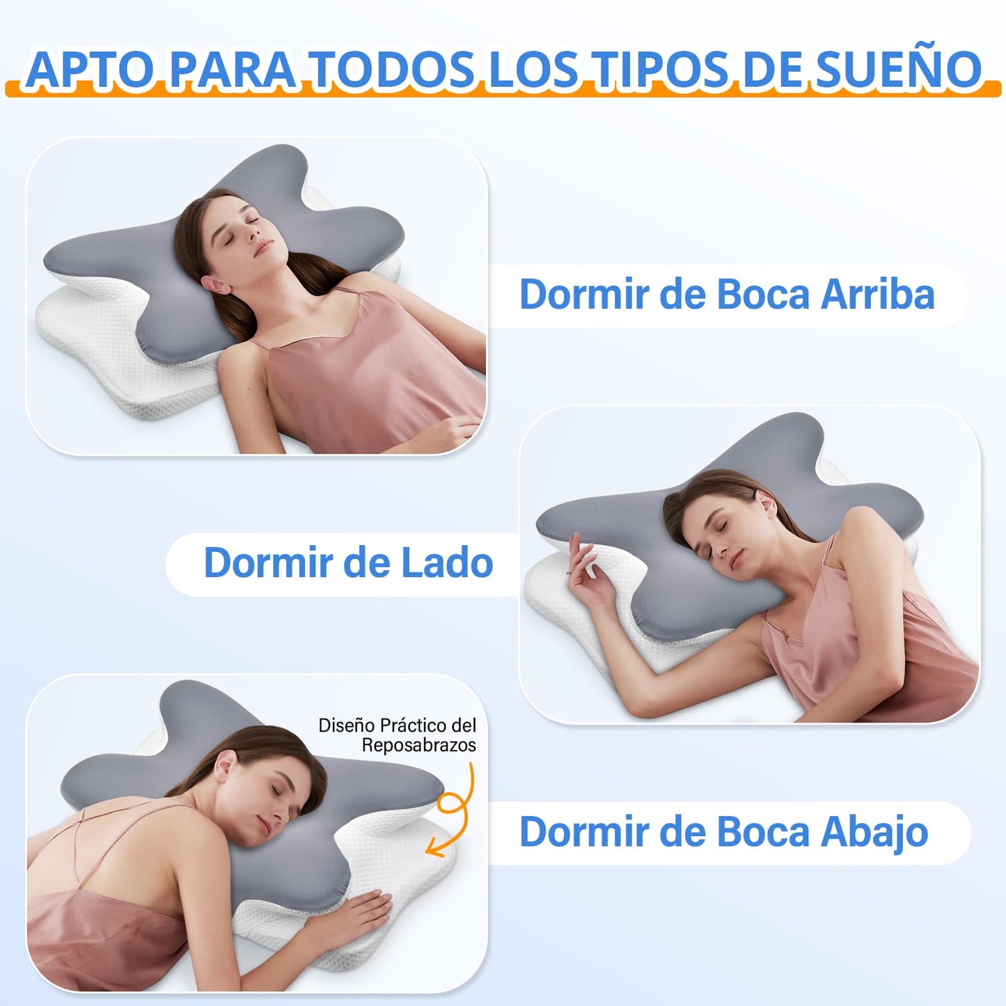 Ehomfory Almohada Cervicales y Cuello，Almohada Cervical de Espuma Viscoelástica, 2 en 1 Almohada Ergonómica para Dormir de Lado, Boca Arriba y Boca Abajo, 69x37x9/12 CM – para oposiciones – Material de estudio – OpoMarket