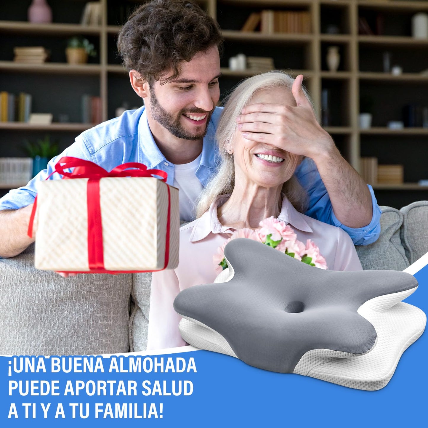 Ehomfory Almohada Cervicales y Cuello，Almohada Cervical de Espuma Viscoelástica, 2 en 1 Almohada Ergonómica para Dormir de Lado, Boca Arriba y Boca Abajo, 69x37x9/12 CM – para oposiciones – Material de estudio – OpoMarket