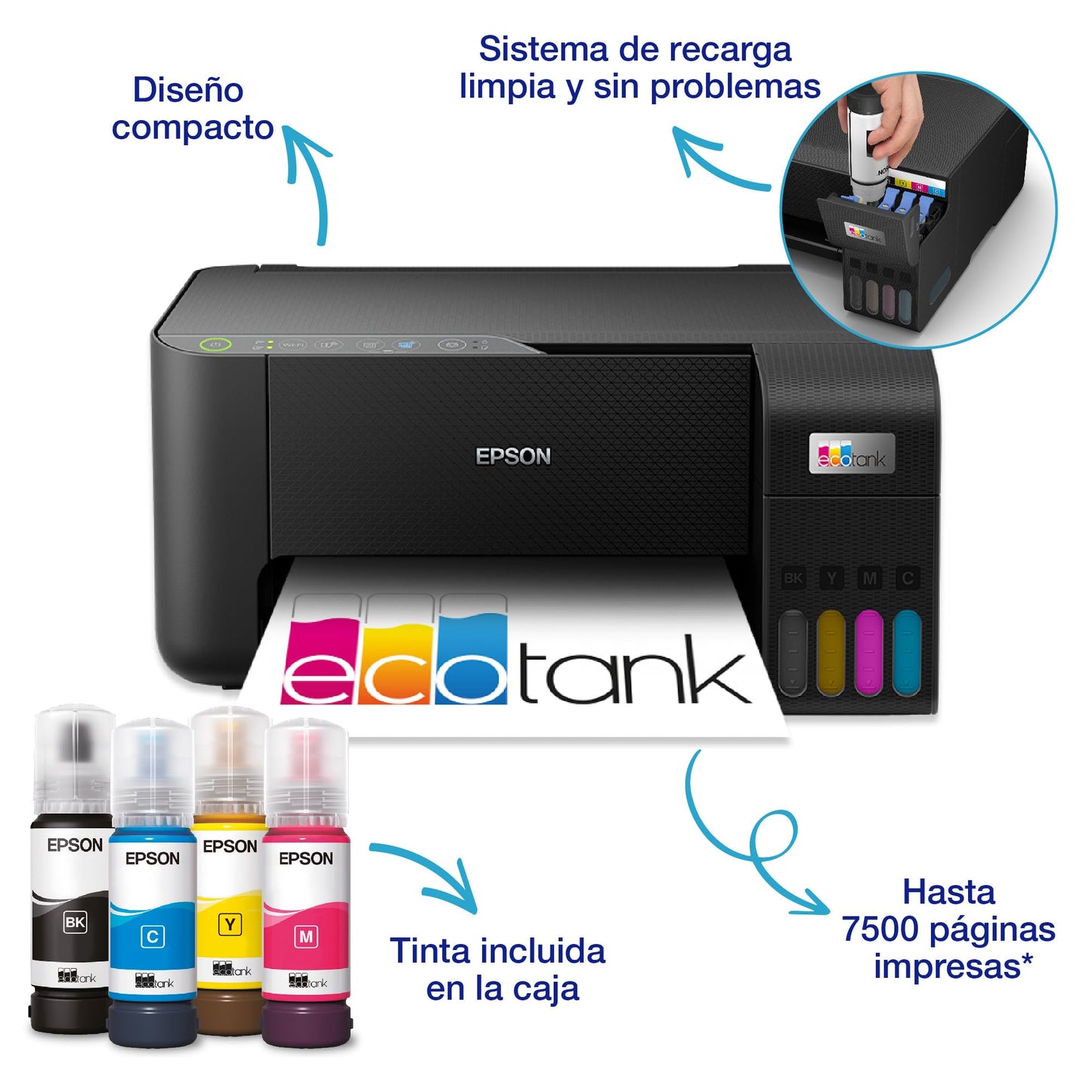Epson Impresora multifunción EcoTank ET - 2862 A4 con depósito de Tinta, conexión Wi - Fi y hasta 3 años de Tinta incluida – Material de oficina para oposiciones – Material de estudio – OpoMarket