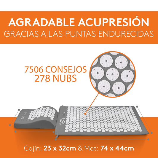 Esterilla de acupresión Wellax con almohada - alivia específicamente la tensión y promueve la circulación - la esterilla de masaje en el juego incl. almohada de acupresión y bolsa de transporte – para oposiciones – Material de estudio – OpoMarket