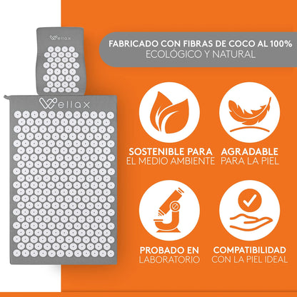 Esterilla de acupresión Wellax con almohada - alivia específicamente la tensión y promueve la circulación - la esterilla de masaje en el juego incl. almohada de acupresión y bolsa de transporte – para oposiciones – Material de estudio – OpoMarket