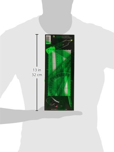 Faber - Castell 65021 - Pack Escolar - Escuadra - Cartabón - Regla - Semicírculo - Color Verde – para oposiciones – Material de estudio – OpoMarket