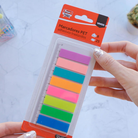 Fixo Notes - 200 Marcadores Adhesivos Colores Surtidos con Regla 12cm, PET Tráslucido, Tamaño 12x45mm, Puedes Escribir con Lápiz y Boli, Resistentes al Agua, Perfecto Material Escolar – para oposiciones – Material de estudio – OpoMarket