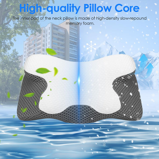 Gaethra Almohada Cervicales y Cuello, 2 in 1 Almohada Antironquidos para Aliviar el Dolor de Cuello y Espalda, Almohada Ortopedica y Ergonomica para Dormir de Lado y Boca Arriba - 63 x 12/9 x 34 cm – para oposiciones – Material de estudio – OpoMarket