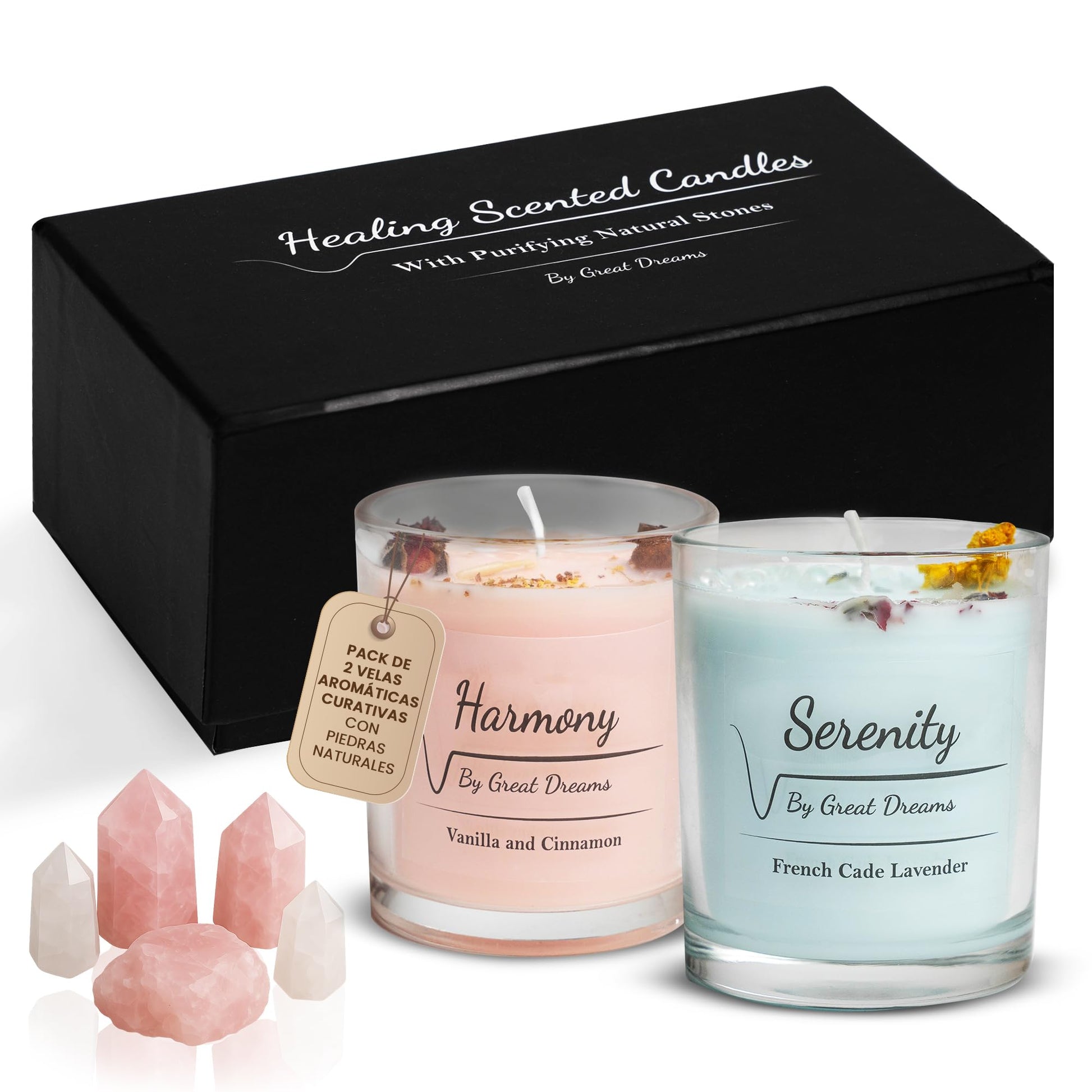 GreatDreams® Set 2 Velas Aromáticas Curativas con Piedras Naturales - Velas Decorativas Sin Parafinas y Hechas a Mano - Juego De Regalo De Vela Perfumada Para Mujer - Regalos Originales para Mujer. – para oposiciones – Material de estudio – OpoMarket