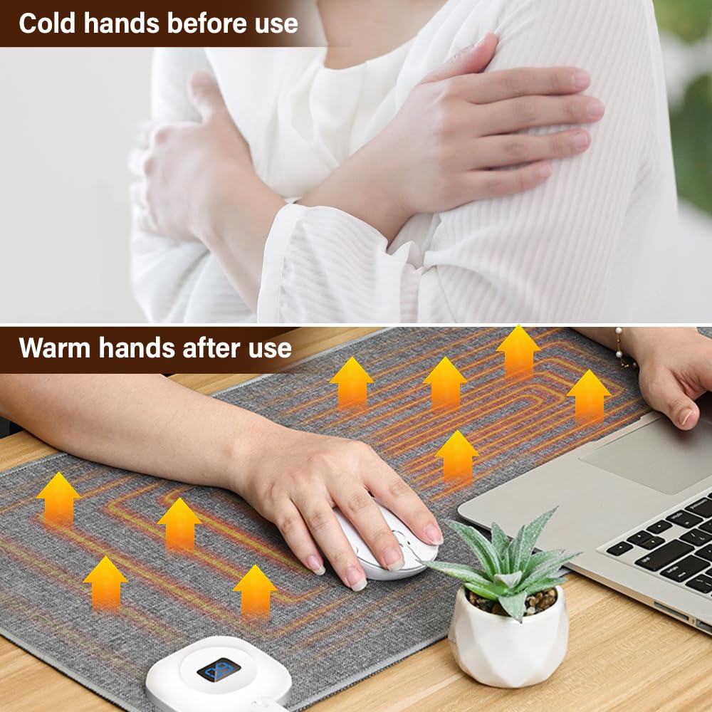 Hojalis Alfombrilla de Escritorio con Calefacción, Alfombrilla de Ratón con Calefacción, Alfombrilla de Ratón Calefactable, Alfombrilla Ratón Calefactable con 35–60℃ Niveles (Gris) – para oposiciones – Material de estudio – OpoMarket