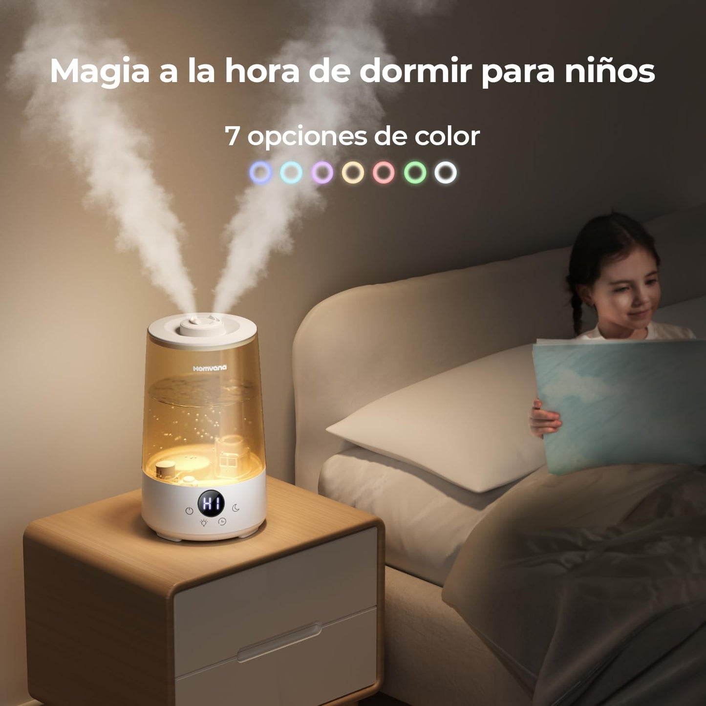 Homvana Humidificador Bebes Mocos y Tos, 3.6L Cool Mist 16dB Silencioso (SilentSpray), Top - Fill 34 Horas de Funcionamiento, con Bandeja de Aroma, BPA Free Bebés y Plantas, 7 Color Light, Sleep Mode – para oposiciones – Material de estudio – OpoMarket