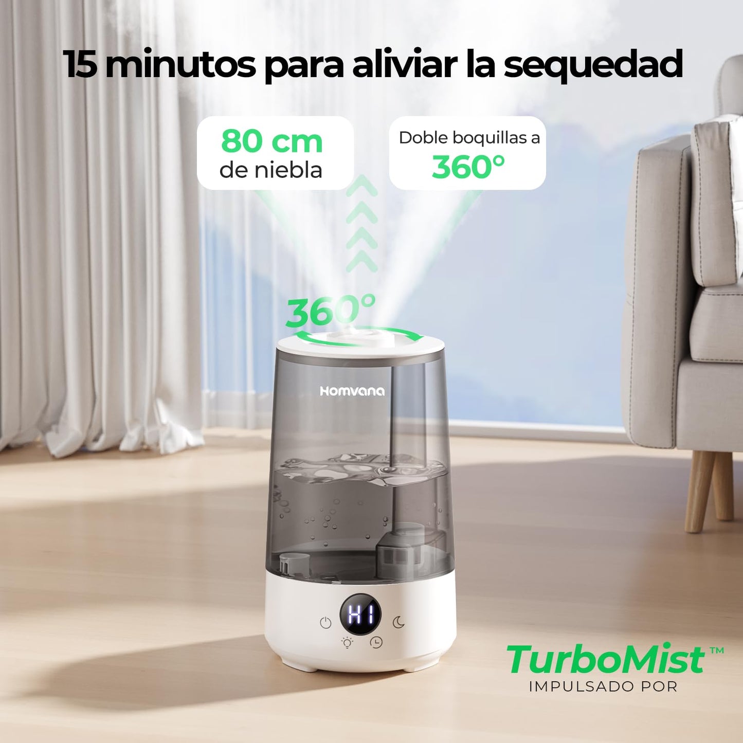 Homvana Humidificador Bebes Mocos y Tos, 3.6L Cool Mist 16dB Silencioso (SilentSpray), Top - Fill 34 Horas de Funcionamiento, con Bandeja de Aroma, BPA Free Bebés y Plantas, 7 Color Light, Sleep Mode – para oposiciones – Material de estudio – OpoMarket