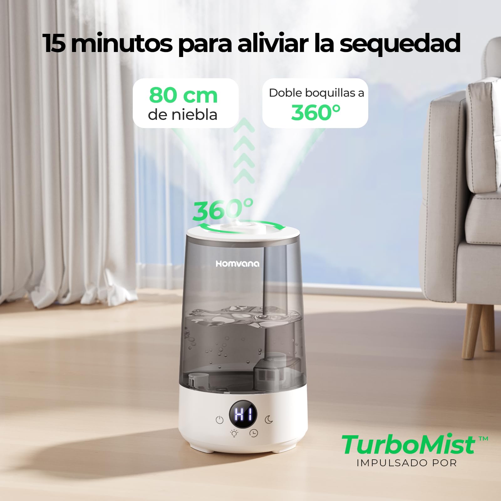 Homvana Humidificador Bebes Mocos y Tos, 3.6L Cool Mist 16dB Silencioso (SilentSpray), Top - Fill 34 Horas de Funcionamiento, con Bandeja de Aroma, BPA Free Bebés y Plantas, 7 Color Light, Sleep Mode – para oposiciones – Material de estudio – OpoMarket