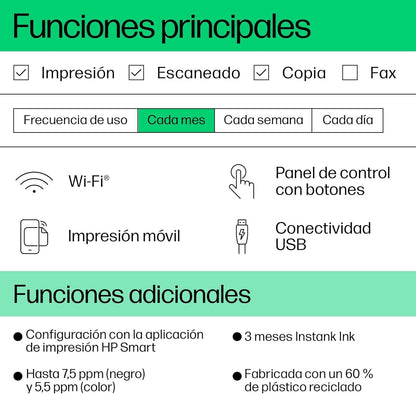 HP DeskJet 2820e 588K9B, Impresora Multifunción de Inyección de Tinta A4 a Color, Impresión a Doble Cara Manual, 7,5 ppm, Wi - Fi, Smart, 6 Meses de Instant Ink Incluidos, Blanca – Material de oficina para oposiciones – Material de estudio – OpoMarket