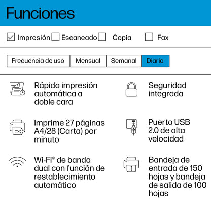 HP Laserjet M207dw, Impresora Láser Monocromo A4, Impresión a Doble Cara automática, 28 ppm, USB 2.0, Wi - Fi, Ethernet, Smart, Panel con Botones LED, Procesador 500 MHz, Memoria 64 MB, Gris – Material de oficina para oposiciones – Material de estudio – OpoMarket