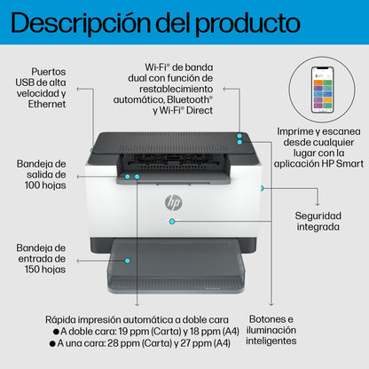 HP Laserjet M207dw, Impresora Láser Monocromo A4, Impresión a Doble Cara automática, 28 ppm, USB 2.0, Wi - Fi, Ethernet, Smart, Panel con Botones LED, Procesador 500 MHz, Memoria 64 MB, Gris – Material de oficina para oposiciones – Material de estudio – OpoMarket