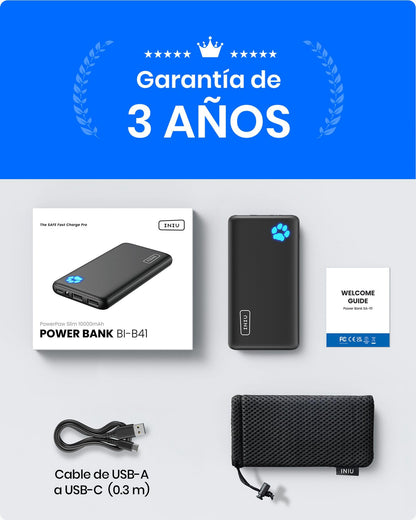 INIU Power Bank, Slimmest USB C Triple 3A de Alta Velocidad 10000mAh Bateria Externa, Bateria Portatil con Linterna para iPhone 15 14 13 12 11 X Pro MAX Samsung S22 S21 S20 iPad Tablet Airpods etc – para oposiciones – Material de estudio – OpoMarket