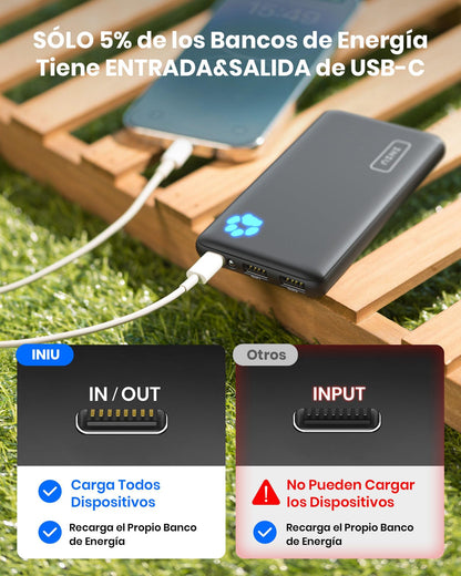 INIU Power Bank, Slimmest USB C Triple 3A de Alta Velocidad 10000mAh Bateria Externa, Bateria Portatil con Linterna para iPhone 15 14 13 12 11 X Pro MAX Samsung S22 S21 S20 iPad Tablet Airpods etc – para oposiciones – Material de estudio – OpoMarket