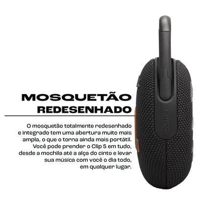 JBL Clip 5, Altavoz inalámbrico portátil con Bluetooth, resistente al agua y al polvo IP67, hasta 12h de reproducción y más con Playtime Boost activado, negro – para oposiciones – Material de estudio – OpoMarket
