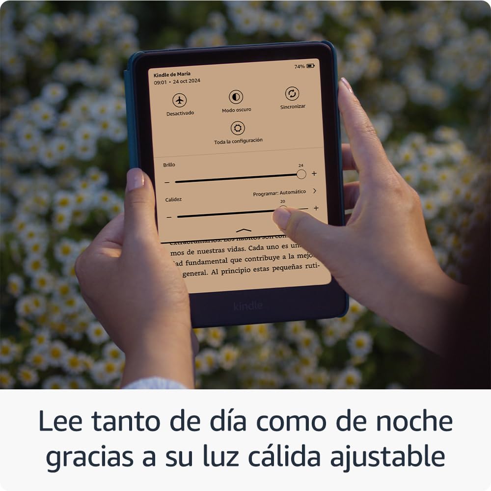 detalle de la pantalla del kindle paperwhite con luz calida