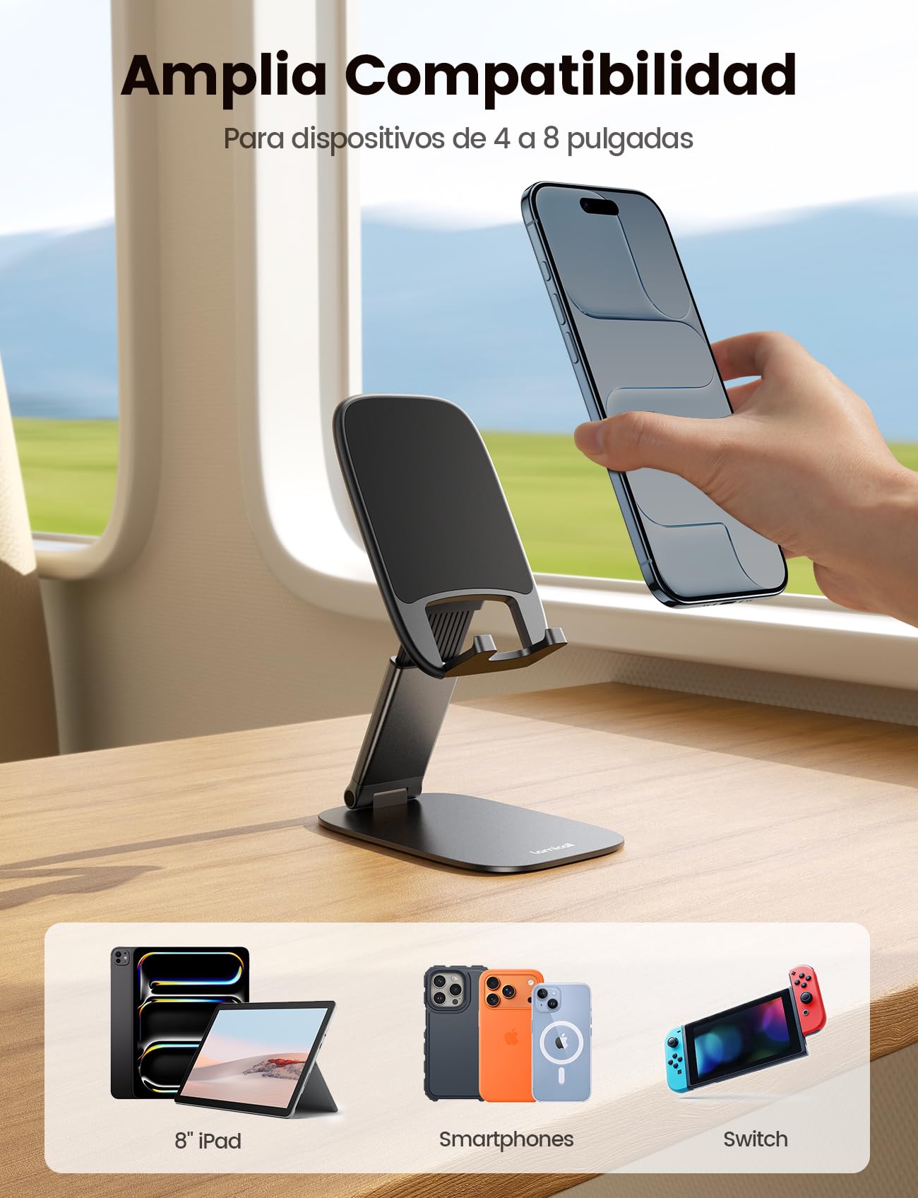 Lamicall Soporte Móvil Mesa Plegable, Soporte Teléfono - [15mm Ultrafino] Base Móvil, Altura & Ángulo Ajustables, Soporte Universal para iPhone 17/16/15/14/13/12/11 Pro MAX, Samsung y Otro Smartphone – para oposiciones – Material de estudio – OpoMarket