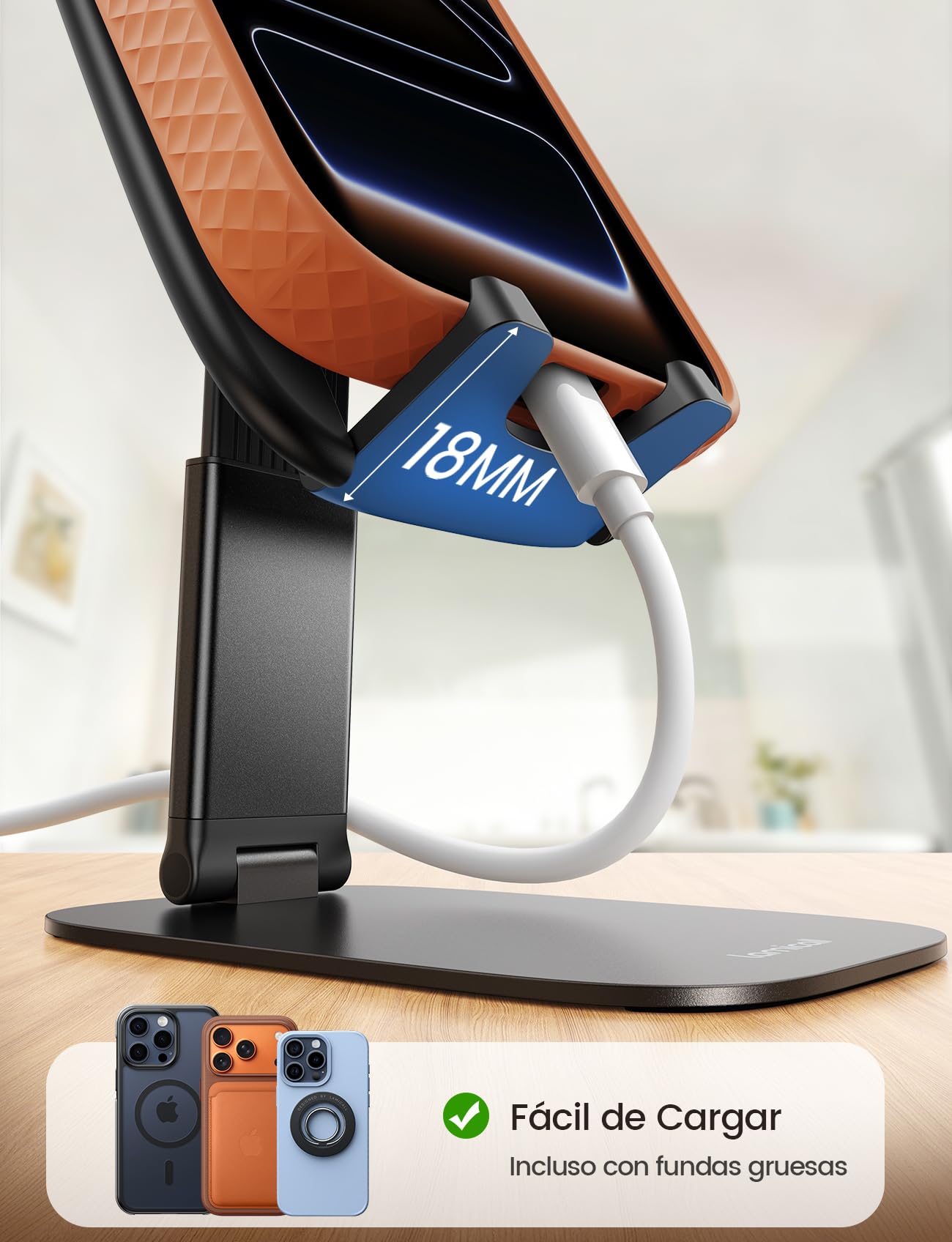 Lamicall Soporte Móvil Mesa Plegable, Soporte Teléfono - [15mm Ultrafino] Base Móvil, Altura & Ángulo Ajustables, Soporte Universal para iPhone 17/16/15/14/13/12/11 Pro MAX, Samsung y Otro Smartphone – para oposiciones – Material de estudio – OpoMarket