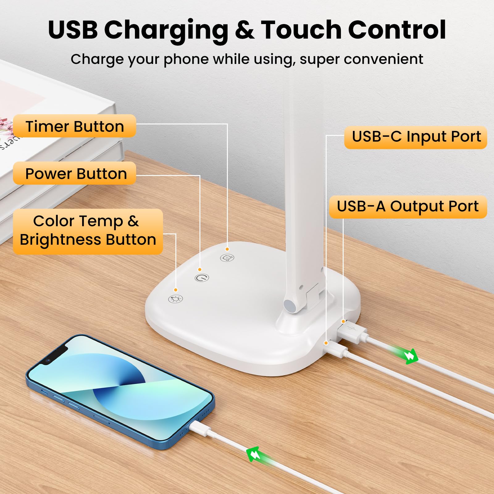 Lámpara de Escritorio, 5 Modos de Lampara Escritorio LED, Batería 4000mAh con Puerto de Carga USB, Control Táctil, Temporizador y Memoria, Flexo LED Escritorio para Cama, Oficina, Leer y Estudiar – para oposiciones – Material de estudio – OpoMarket