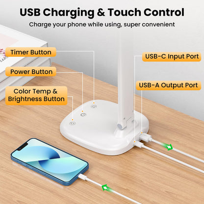 Lámpara de Escritorio, 5 Modos de Lampara Escritorio LED, Batería 4000mAh con Puerto de Carga USB, Control Táctil, Temporizador y Memoria, Flexo LED Escritorio para Cama, Oficina, Leer y Estudiar – para oposiciones – Material de estudio – OpoMarket