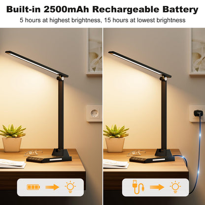 Lámpara Escritorio, Flexo Led Escritorio con 2500mAh Batería, 5 Modos,10 Niveles de Brillo Lámpara Escritorio LED, Temporizador de 30/60min Lampara Escritorio Led, Función de Memoria Flexo Escritorio – para oposiciones – Material de estudio – OpoMarket