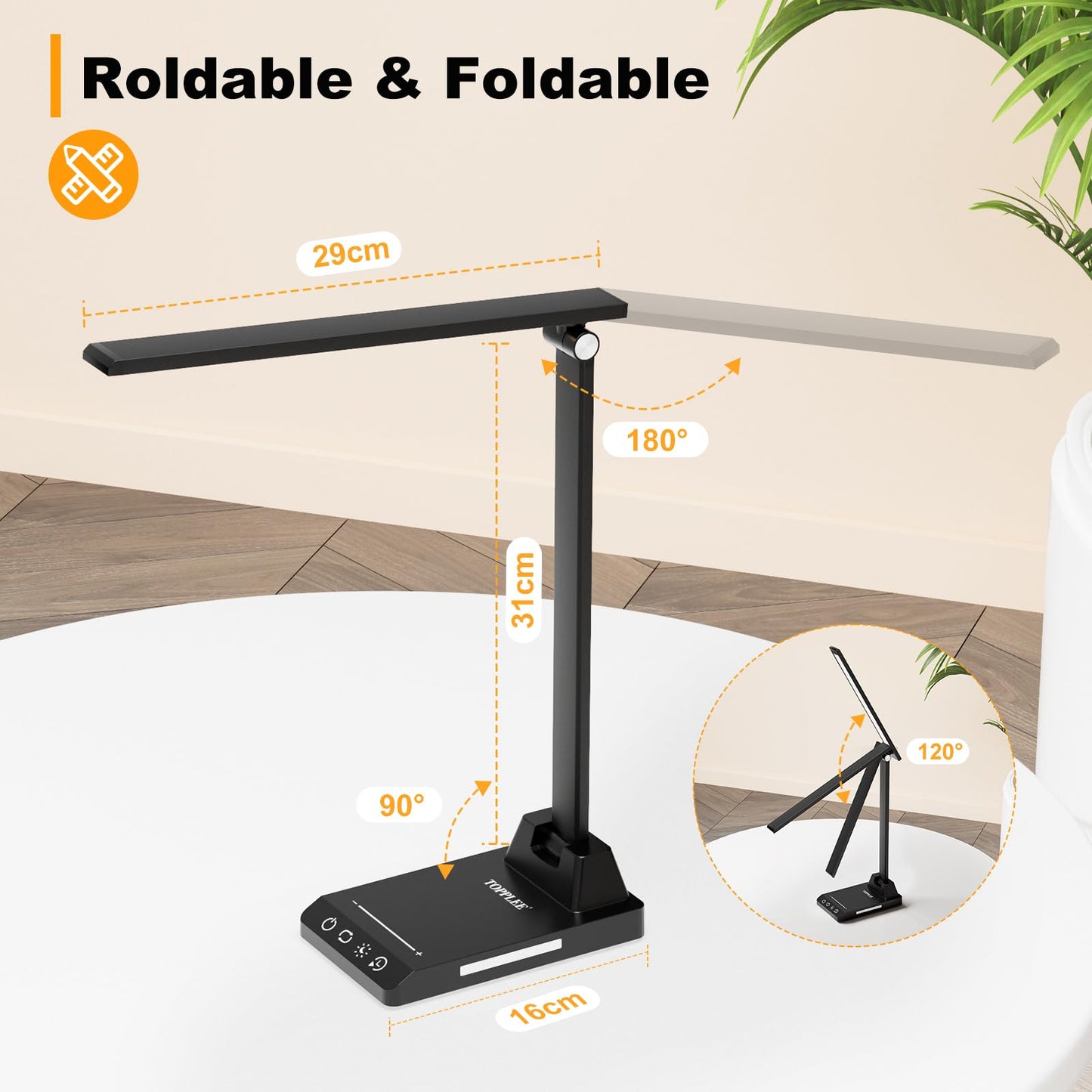 Lámpara Escritorio, Flexo Led Escritorio con 2500mAh Batería, 5 Modos,10 Niveles de Brillo Lámpara Escritorio LED, Temporizador de 30/60min Lampara Escritorio Led, Función de Memoria Flexo Escritorio – para oposiciones – Material de estudio – OpoMarket