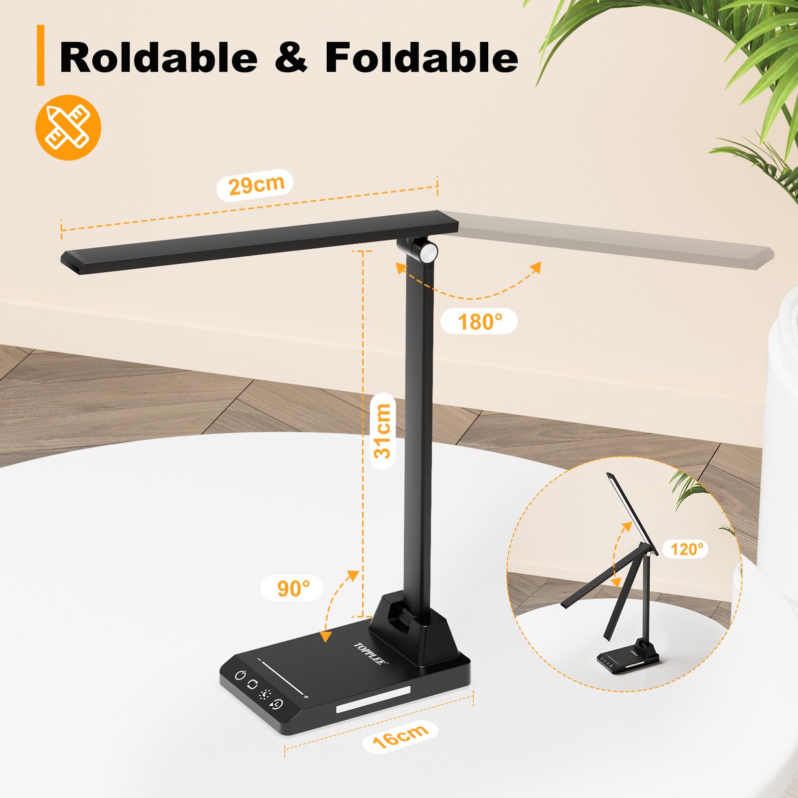 Lámpara Escritorio, Flexo Led Escritorio con 2500mAh Batería, 5 Modos,10 Niveles de Brillo Lámpara Escritorio LED, Temporizador de 30/60min Lampara Escritorio Led, Función de Memoria Flexo Escritorio – para oposiciones – Material de estudio – OpoMarket