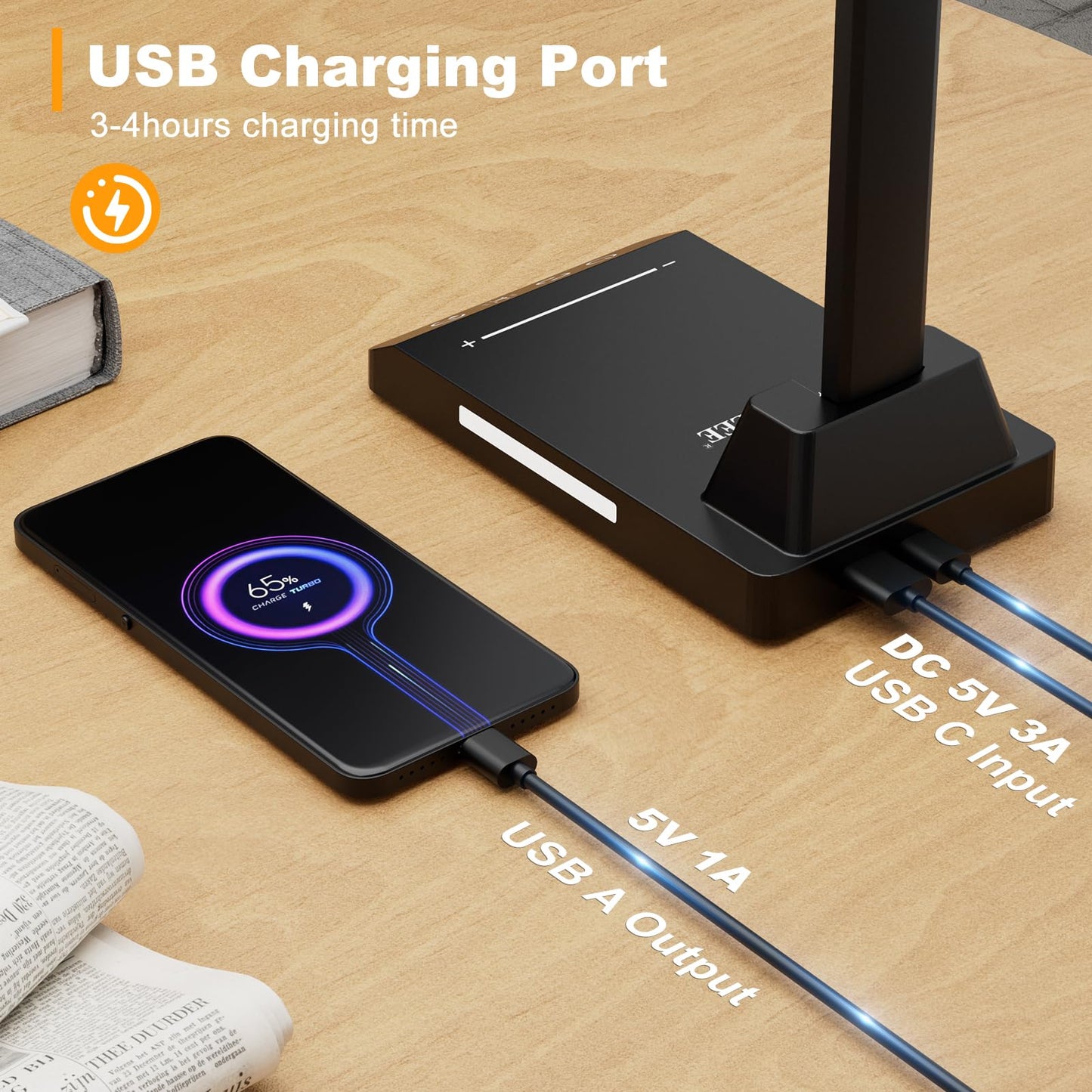 Lámpara Escritorio, Flexo Led Escritorio con 2500mAh Batería, 5 Modos,10 Niveles de Brillo Lámpara Escritorio LED, Temporizador de 30/60min Lampara Escritorio Led, Función de Memoria Flexo Escritorio – para oposiciones – Material de estudio – OpoMarket