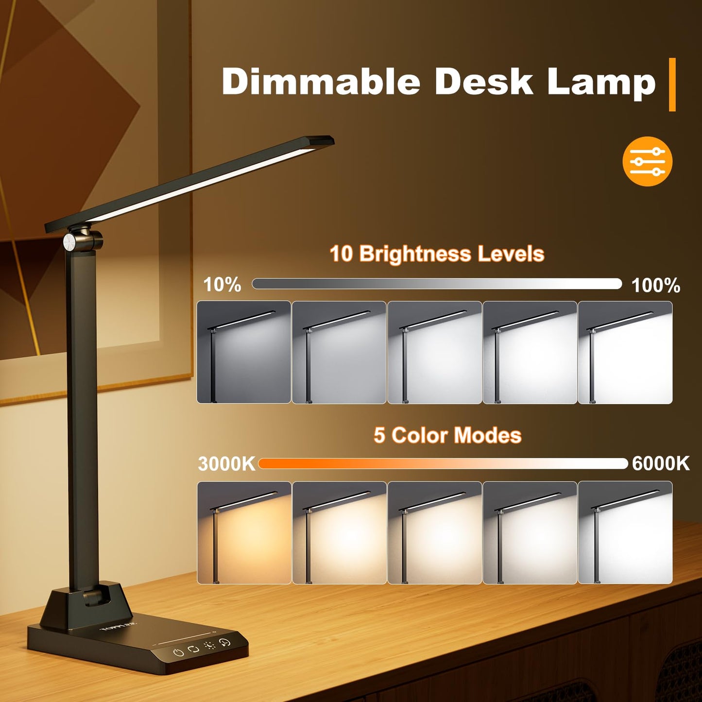 Lámpara Escritorio, Flexo Led Escritorio con 2500mAh Batería, 5 Modos,10 Niveles de Brillo Lámpara Escritorio LED, Temporizador de 30/60min Lampara Escritorio Led, Función de Memoria Flexo Escritorio – para oposiciones – Material de estudio – OpoMarket