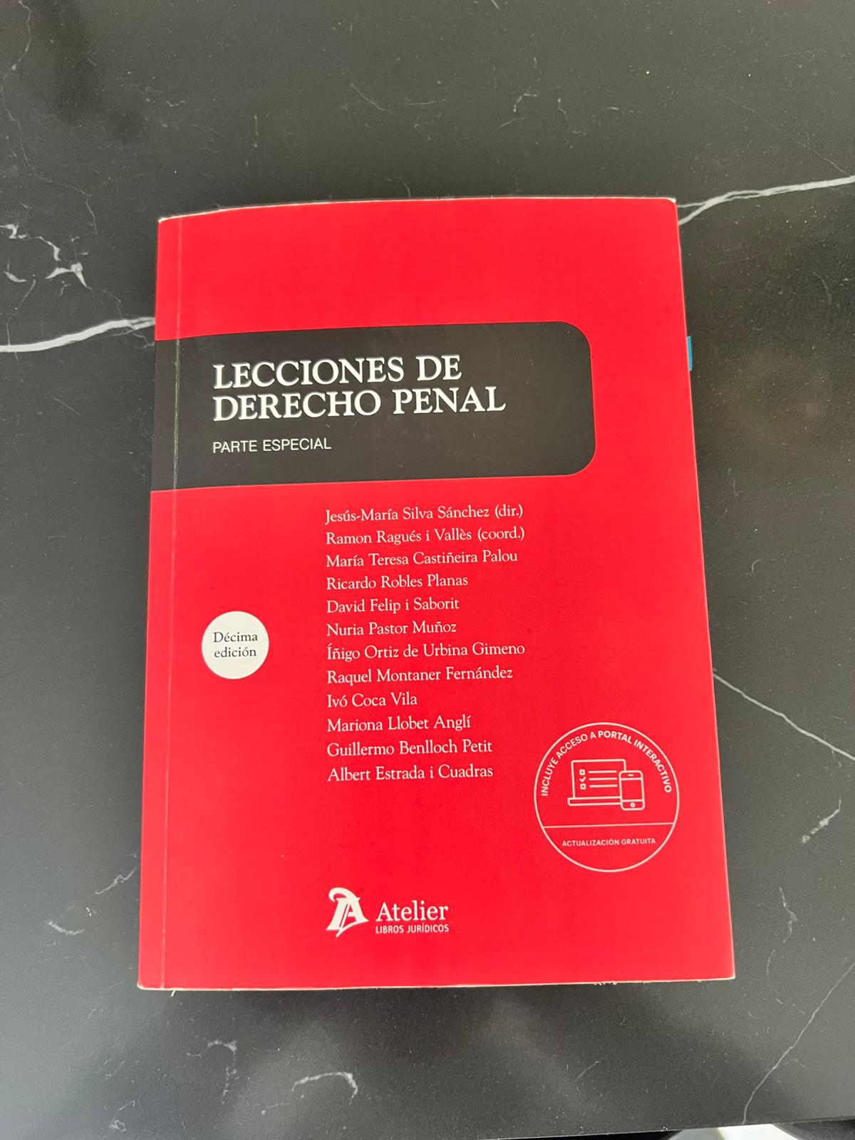 Derecho penal español – Lecciones de Derecho Penal Parte Especial 10ª edición (segunda mano)