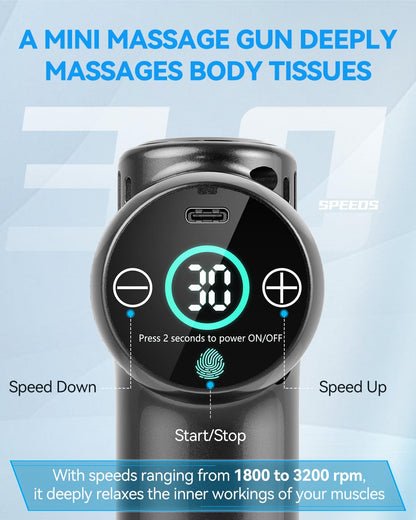 Lefity Mini Pistola De Masaje, Pistola De Masaje Tejido profundo Portátil De Mano Con 30 Velocidades, Pantalla Táctil LCD Para Aliviar Musculares – para oposiciones – Material de estudio – OpoMarket