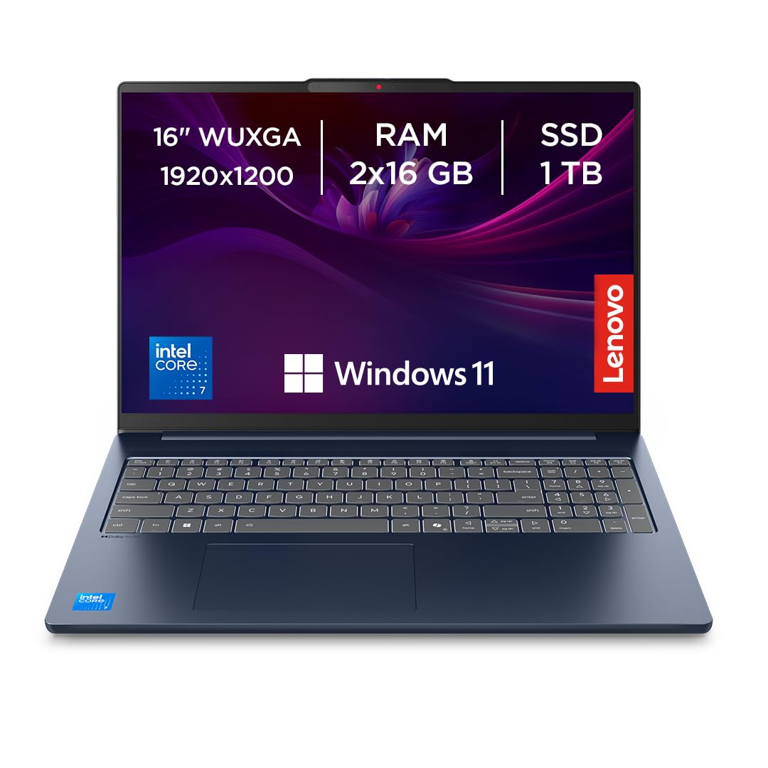 Lenovo IdeaPad Slim 5 Gen 10 - Ordenador Portátil 16" WUXGA (Intel Core i7 - 13620H, Intel UHD Graphics, 32 GB RAM, 1 TB SSD, Wi - Fi 6, Windows 11 Home) Teclado QWERTY Español - Azul – Ordenador personal para oposiciones – Material de estudio – OpoMarket