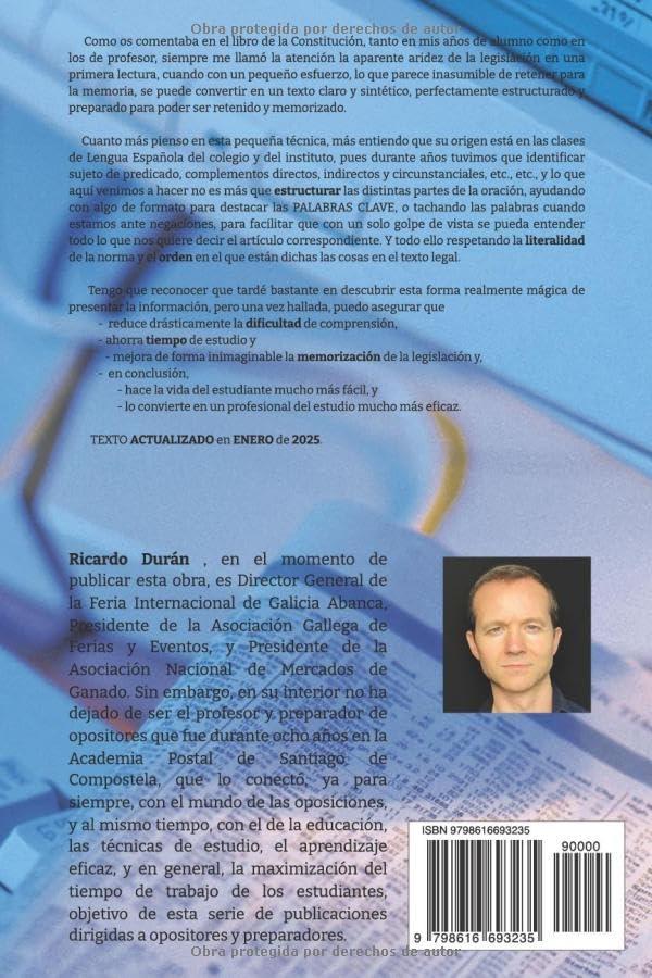 Reverso del libro Ley 39 2015 para opositores, texto ordenado y esquematizado