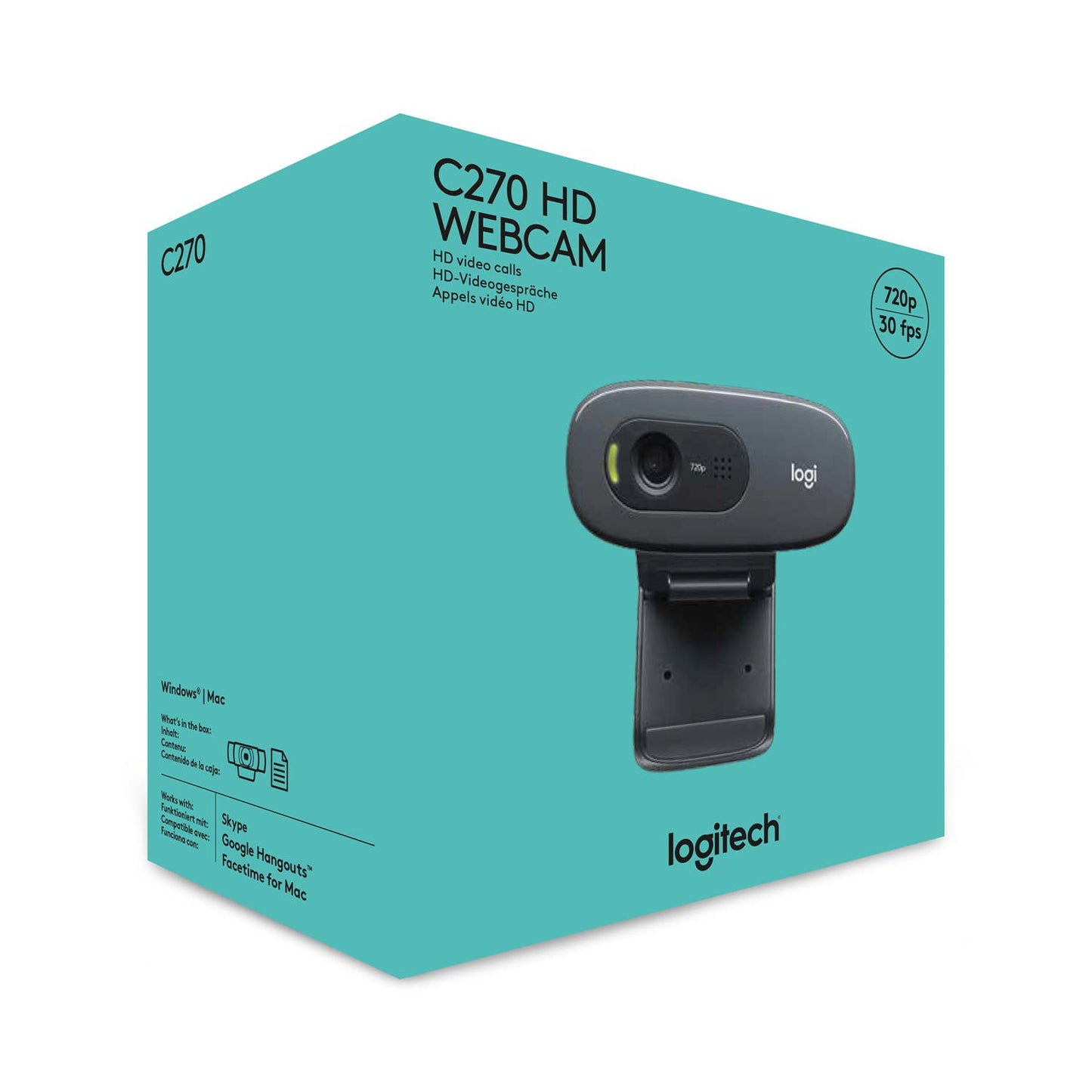 Logitech C270 Webcam HD, 720p/30fps, Video - Llamadas HD Amplio Campo Visual, Corrección de Iluminación, Micrófono Reductor de Ruido, FaceTime, Hangouts, WebEx, PC/Mac/Portátil/Tablet/Chromebook - Grafito – para oposiciones – Material de estudio – OpoMarket