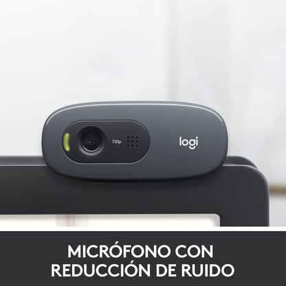 Logitech C270 Webcam HD, 720p/30fps, Video - Llamadas HD Amplio Campo Visual, Corrección de Iluminación, Micrófono Reductor de Ruido, FaceTime, Hangouts, WebEx, PC/Mac/Portátil/Tablet/Chromebook - Grafito – para oposiciones – Material de estudio – OpoMarket