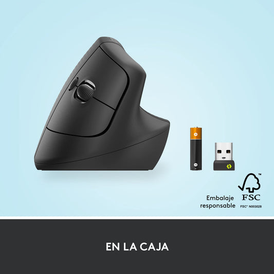 Logitech Lift Ratón Ergonómico Vertical, Inalámbrico, Bluetooth o receptor Logi Bolt USB, clics Silenciosos, 4 botones, compatible con Windows/macOS/iPadOS, portátil, PC - Grafito – para oposiciones – Material de estudio – OpoMarket