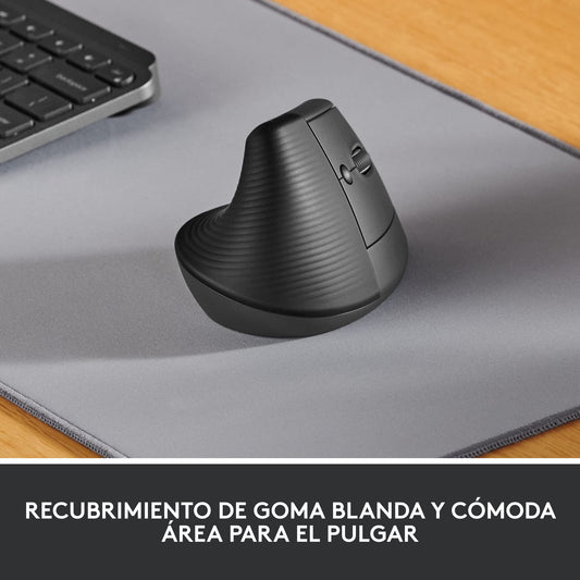 Logitech Lift Ratón Ergonómico Vertical, Inalámbrico, Bluetooth o receptor Logi Bolt USB, clics Silenciosos, 4 botones, compatible con Windows/macOS/iPadOS, portátil, PC - Grafito – para oposiciones – Material de estudio – OpoMarket