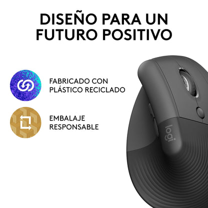 Logitech Lift Ratón Ergonómico Vertical, Inalámbrico, Bluetooth o receptor Logi Bolt USB, clics Silenciosos, 4 botones, compatible con Windows/macOS/iPadOS, portátil, PC - Grafito – para oposiciones – Material de estudio – OpoMarket